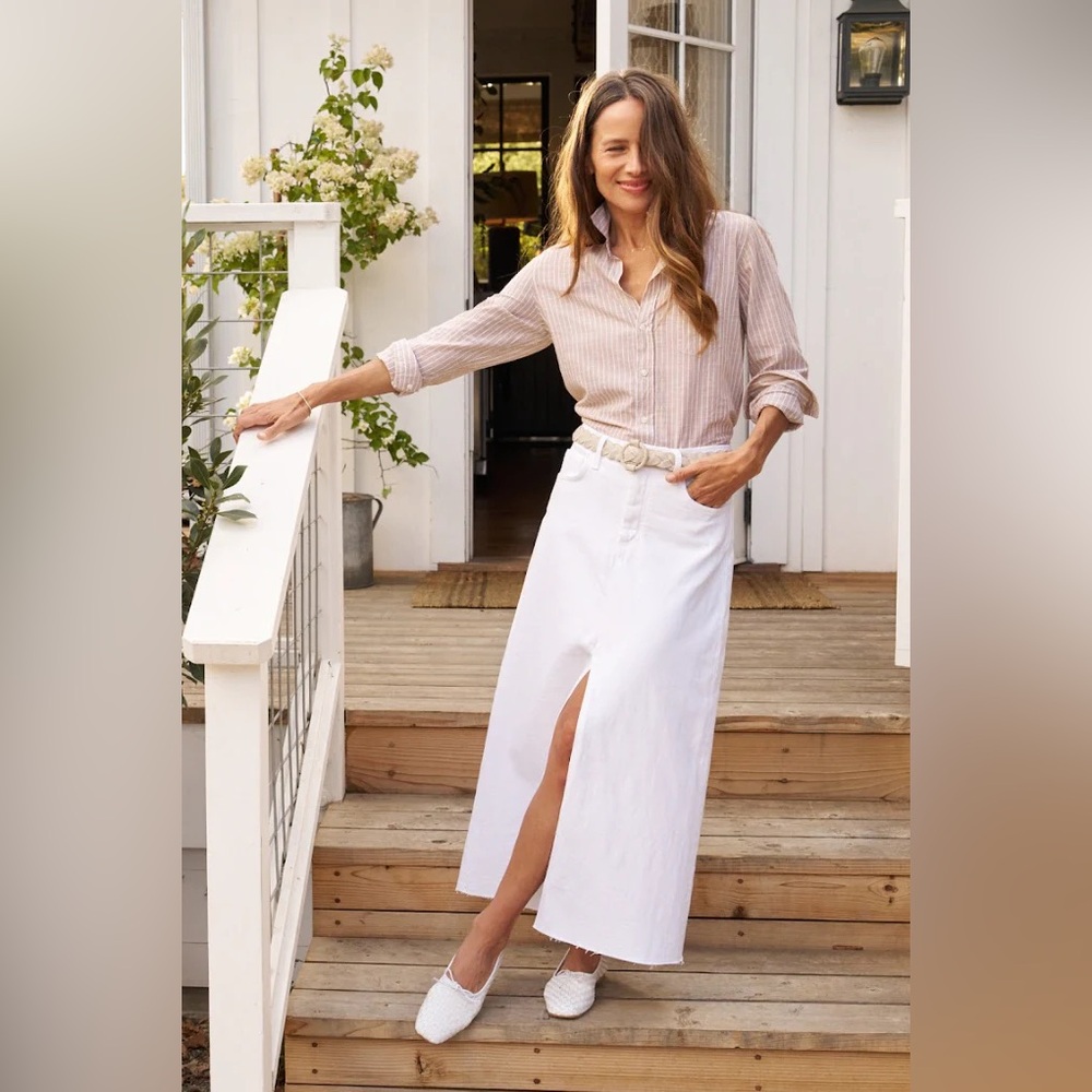 Frank & Eileen Donnybrook Cream Cotton Maxi Skirt Casual Chic A-Line Skirt 28‎